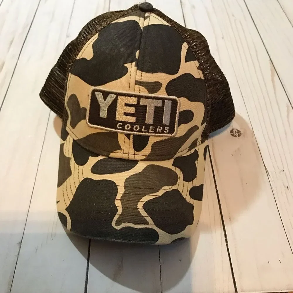 Yeti cooler brown camouflage men’s hat cap adjustable snap back trucker